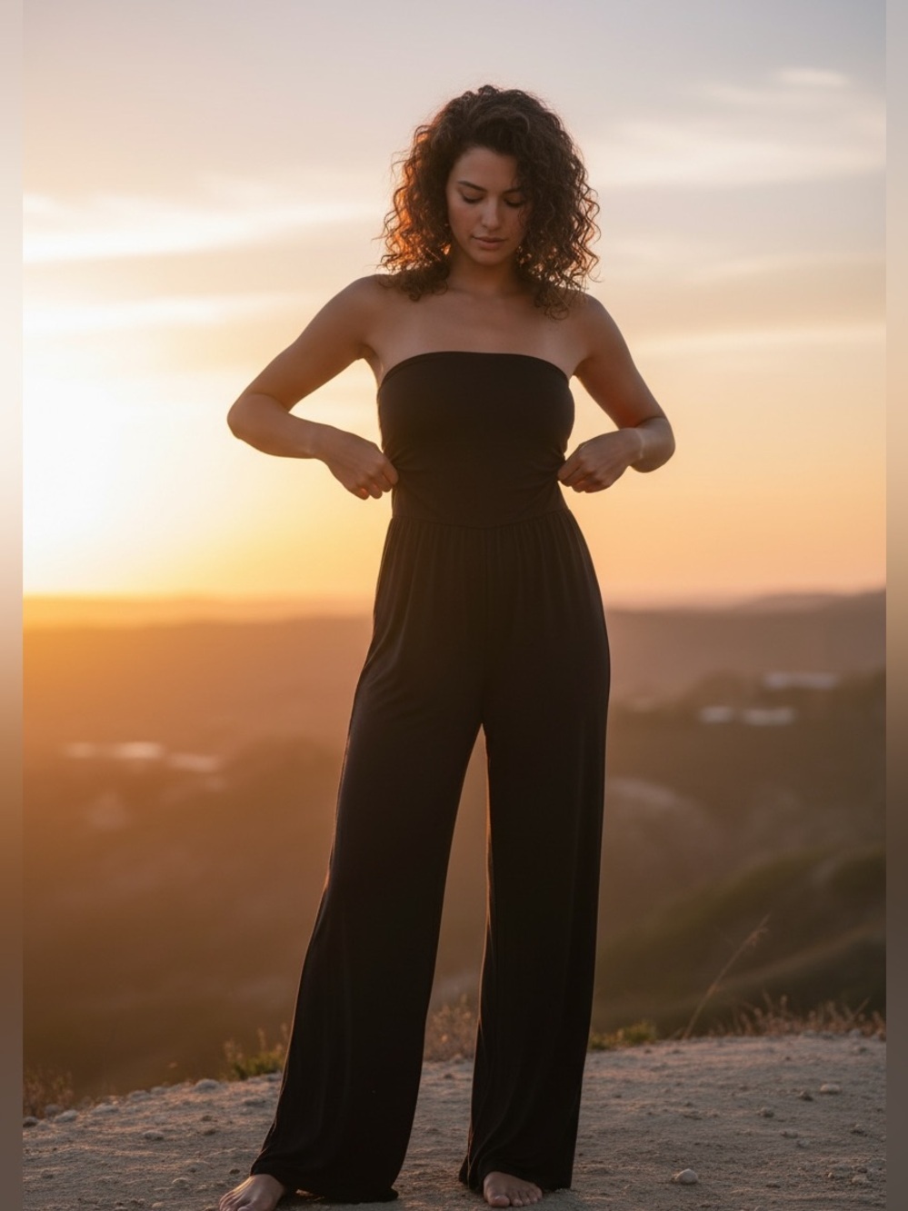 Mono B Strapless Flared Lounge Jumpsuit - in Black. Sz Sm